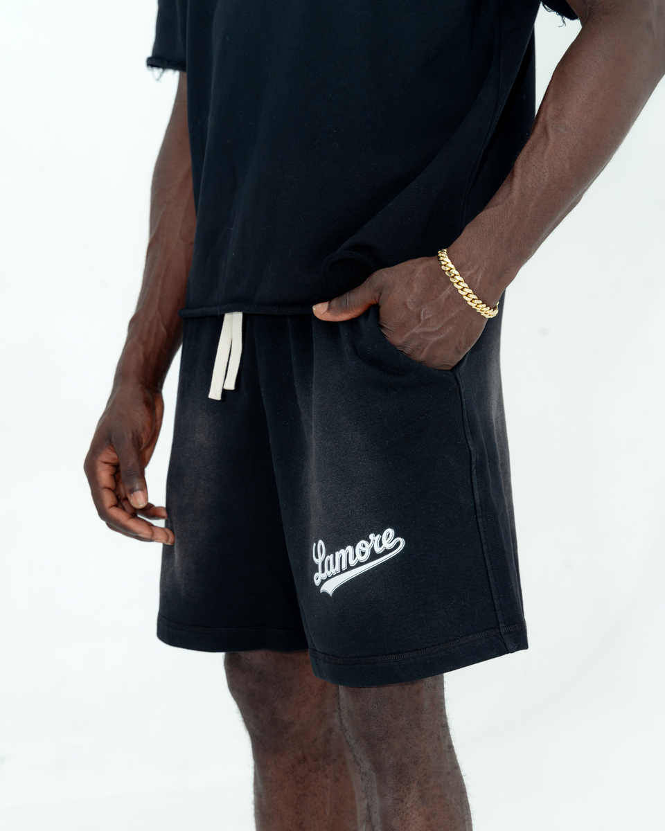 FADED SWEAT SHORTS - BLACK