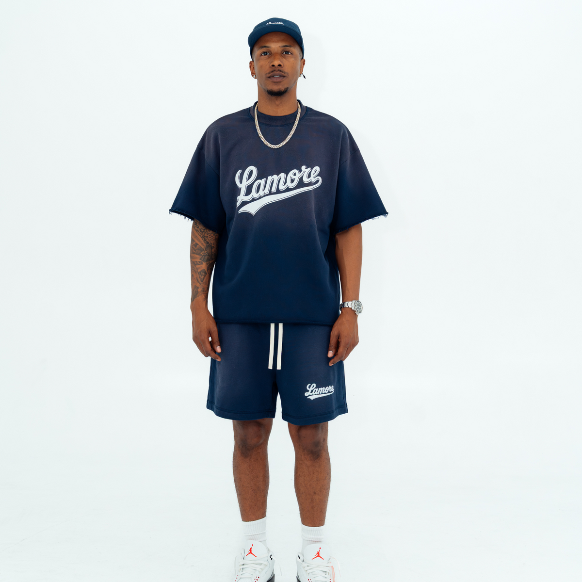 FADED SWEAT SHORTS - NAVY