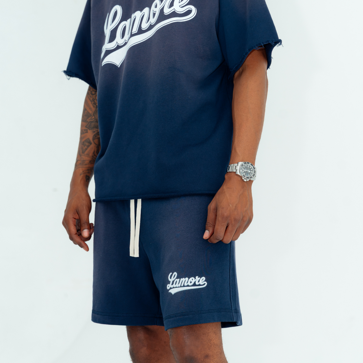 FADED SWEAT SHORTS - NAVY