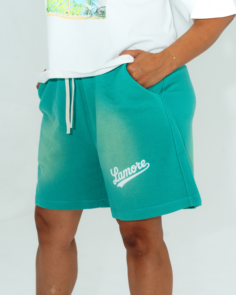FADED VARSITY SHORTS - GREEN