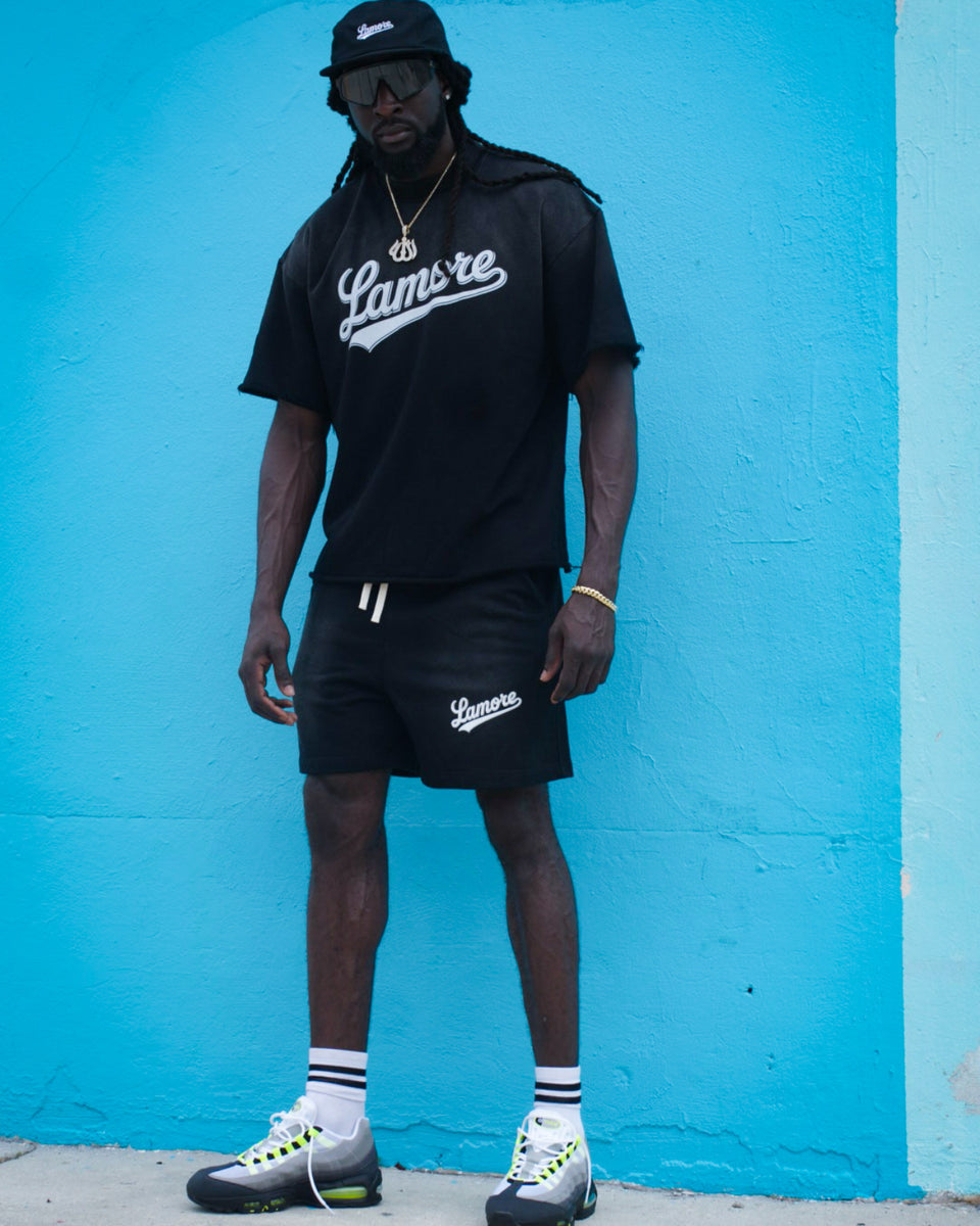 FADED VARSITY SHIRT - BLACK